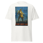 Unisex black t-shirt featuring vintage Victory Liberty Loan poster artwork printed across the front