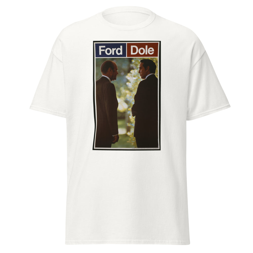 Unisex heather gray t-shirt featuring vintage Ford Dole poster artwork printed across the front