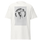 Unisex heather gray t-shirt featuring vintage Young Americans for Freedom poster artwork printed across the front