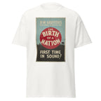 Unisex heather gray t-shirt featuring vintage Birth of a Nation poster artwork printed across the front
