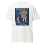 Unisex black t-shirt featuring vintage Chesterfields Vintage poster artwork printed across the front