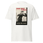 Unisex heather gray t-shirt featuring vintage Every Rivet a Bullet poster artwork printed across the front