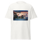 Unisex black t-shirt featuring vintage USS Monitor poster artwork printed across the front