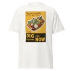 Unisex heather gray t-shirt featuring vintage Dig for Victory poster artwork printed across the front