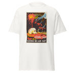 Unisex black t-shirt featuring vintage Vietnam War Cold War poster artwork printed across the front