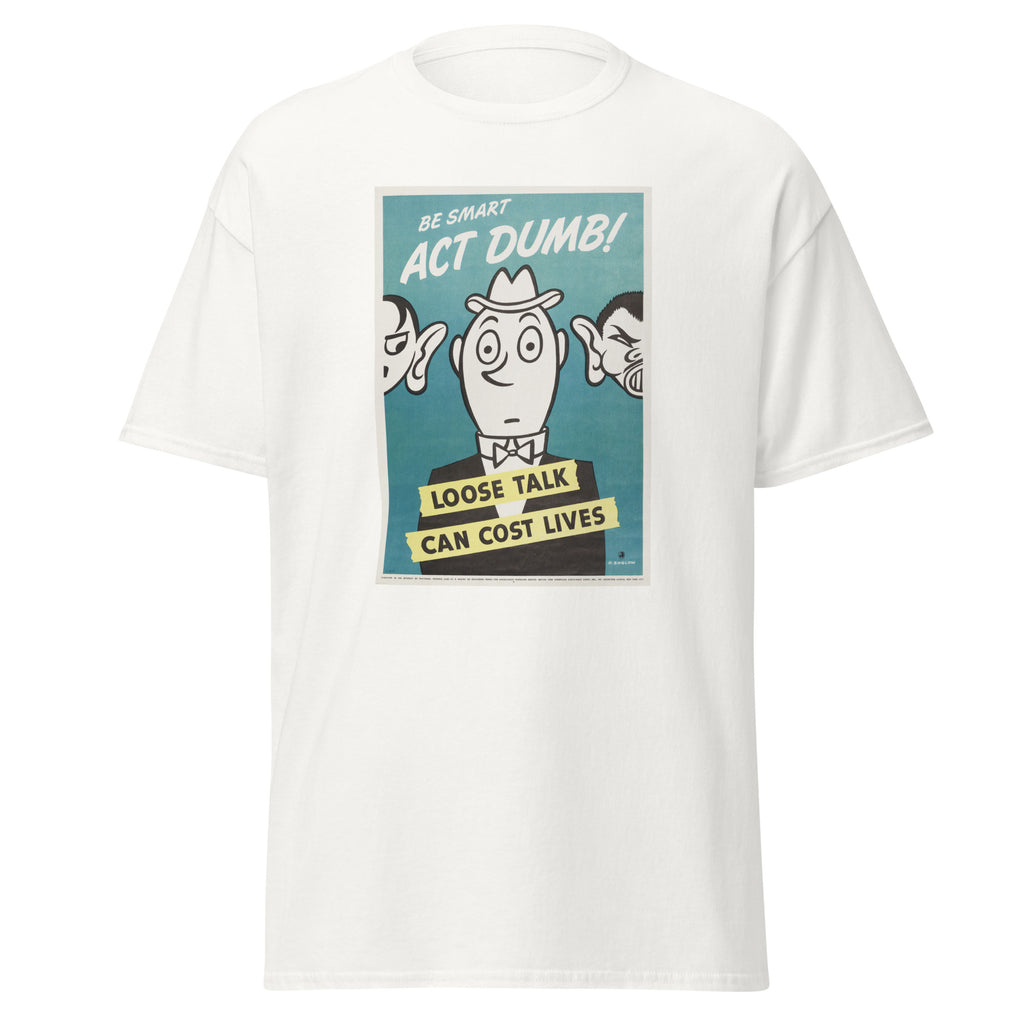Unisex heather gray t-shirt featuring vintage Loose Talk poster artwork printed across the front
