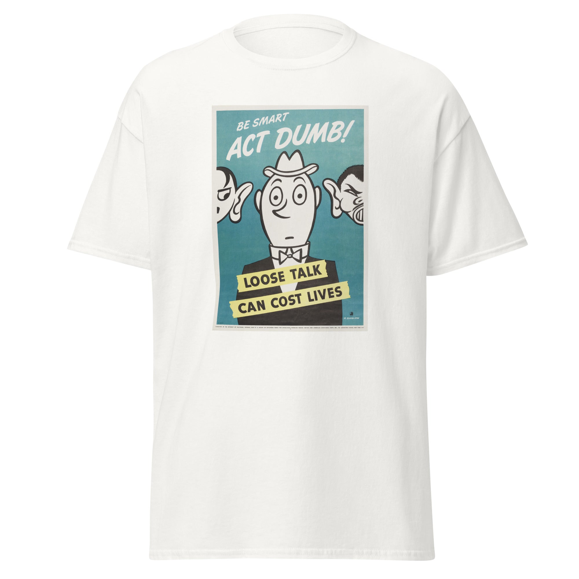 Unisex heather gray t-shirt featuring vintage Loose Talk poster artwork printed across the front