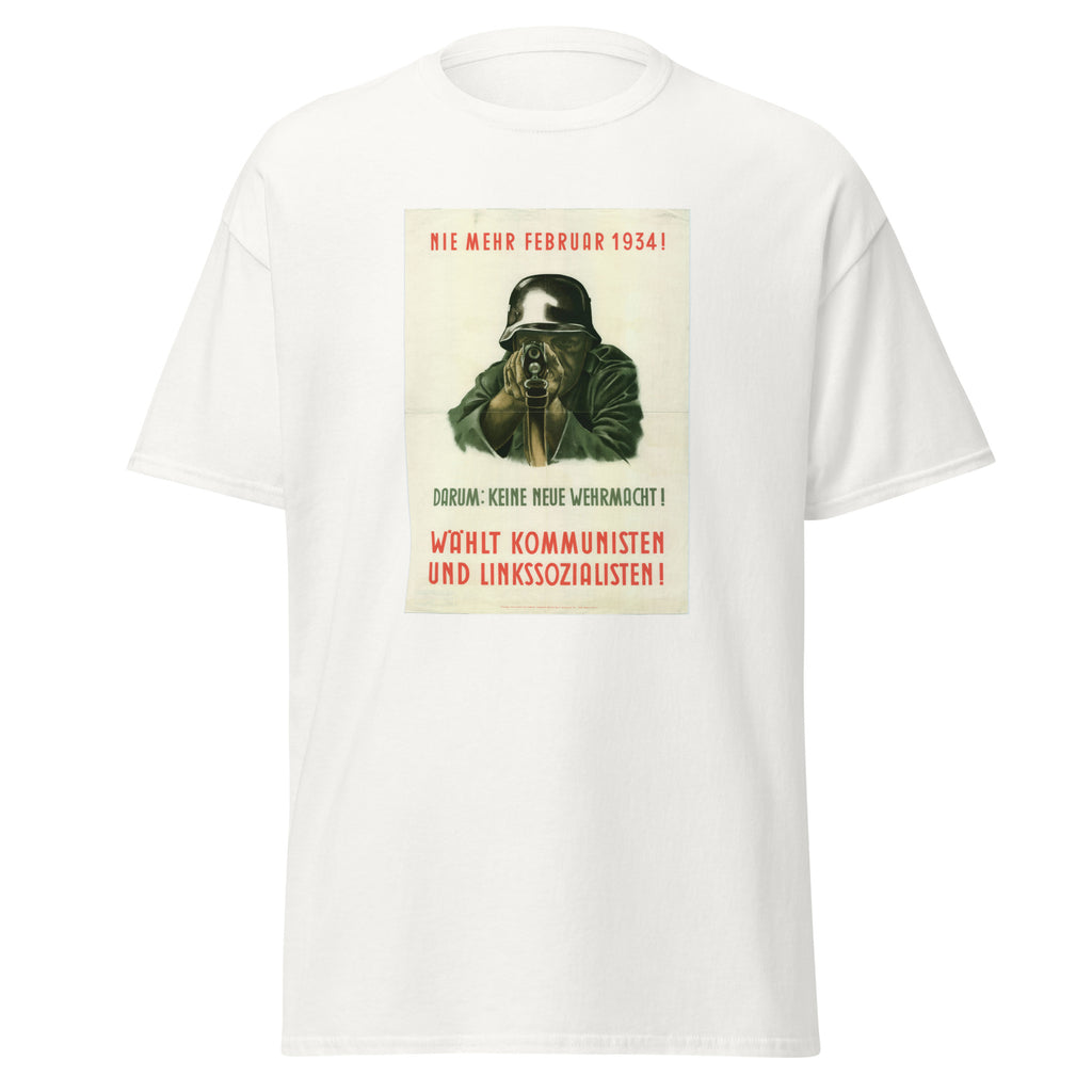 Unisex black t-shirt featuring vintage Wermacht Recruitment poster artwork printed across the front