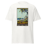 Unisex black t-shirt featuring vintage Lindeman Vintage poster artwork printed across the front