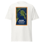 Unisex black t-shirt featuring vintage Dunk Island Vintage poster artwork printed across the front
