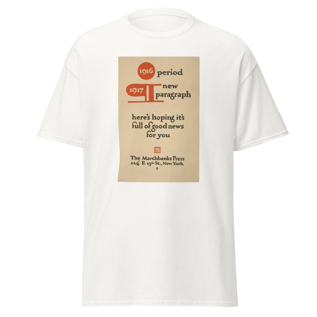 Unisex heather gray t-shirt featuring vintage New Year poster artwork printed across the front
