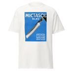 Unisex black t-shirt featuring vintage Mictasol poster artwork printed across the front