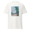 Unisex black t-shirt featuring Alfred Sisley painting "Bords Du Loing" printed across the front