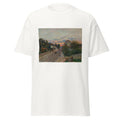 Unisex black t-shirt featuring Alfred Sisley painting "Chavilles" printed across the front