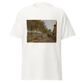 Unisex black t-shirt featuring Alfred Sisley painting "June Morning" printed across the front