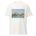 Unisex black t-shirt featuring Alfred Sisley painting "La Gazonne" printed across the front