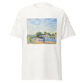 Unisex black t-shirt featuring Alfred Sisley painting "Les Oies" printed across the front