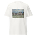 Unisex black t-shirt featuring Alfred Sisley painting "Moret 1889" printed across the front