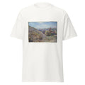 Unisex black t-shirt featuring Alfred Sisley painting "Moret Spring" printed across the front