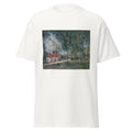 Unisex black t-shirt featuring Alfred Sisley painting "Moret" printed across the front