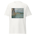 Unisex black t-shirt featuring Alfred Sisley painting "Pont St Cloud 1877" printed across the front