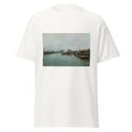Unisex black t-shirt featuring Alfred Sisley painting "Port" printed across the front