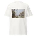 Unisex black t-shirt featuring Alfred Sisley painting "Seine Autumn" printed across the front
