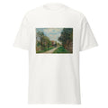 Unisex black t-shirt featuring Alfred Sisley painting "Sevres" printed across the front