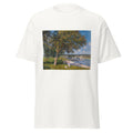 Unisex black t-shirt featuring Alfred Sisley painting "Tomery" printed across the front