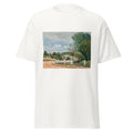 Unisex black t-shirt featuring Alfred Sisley painting "Verriers" printed across the front