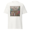 Unisex black t-shirt featuring Andrea Mantegna painting "Elephants" printed across the front