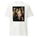 Unisex black t-shirt featuring Andrea Mantegna painting "Holy Family" printed across the front