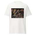 Unisex black t-shirt featuring Andrea Mantegna painting "Magi" printed across the front