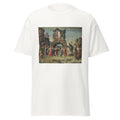 Unisex black t-shirt featuring Andrea Mantegna painting "Parnassus" printed across the front