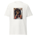 Unisex black t-shirt featuring Andrea Mantegna painting "St Mark" printed across the front