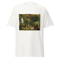 Unisex black t-shirt featuring Antoine Watteau painting "Champs Elisees" printed across the front