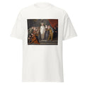 Unisex black t-shirt featuring Antoine Watteau painting "Italian Comedians" printed across the front