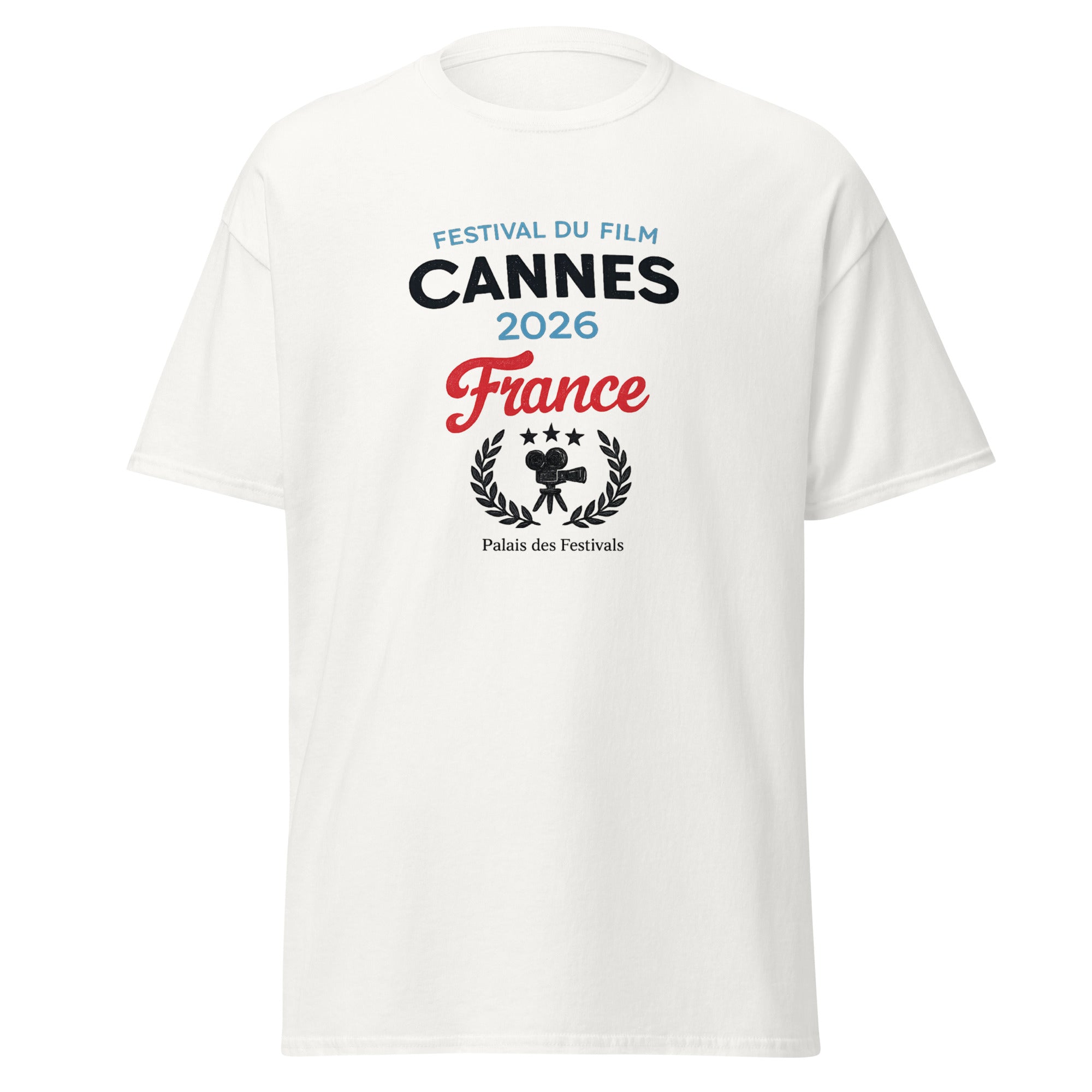 Unisex black t-shirt featuring Cannes Film Festival event graphic printed across the front chest