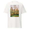 Unisex black t-shirt featuring Camille Pissarro painting "Autumn Poplars" printed across the front