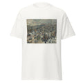 Unisex black t-shirt featuring Camille Pissarro painting "Boulevard De Italiennes" printed across the front