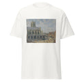 Unisex black t-shirt featuring Camille Pissarro painting "Dieppe" printed across the front