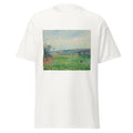 Unisex black t-shirt featuring Camille Pissarro painting "Gisors" printed across the front