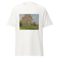Unisex black t-shirt featuring Camille Pissarro painting "Grand Noyer" printed across the front