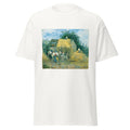 Unisex black t-shirt featuring Camille Pissarro painting "Hay Cart" printed across the front