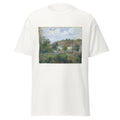 Unisex black t-shirt featuring Camille Pissarro painting "Lhermitage" printed across the front