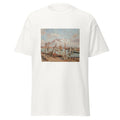 Unisex black t-shirt featuring Camille Pissarro painting "Le Havre" printed across the front