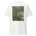 Unisex black t-shirt featuring Camille Pissarro painting "Peasant with Cabbage" printed across the front