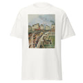 Unisex black t-shirt featuring Camille Pissarro painting "Pont Neuf 1901" printed across the front