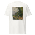 Unisex black t-shirt featuring Camille Pissarro painting "Pontoise" printed across the front