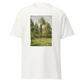 Unisex black t-shirt featuring Camille Pissarro painting "Poplars" printed across the front